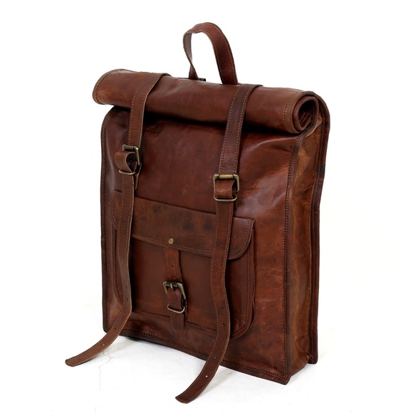 Women's Rolltop Leather Backpack - Picture 5 of 8
